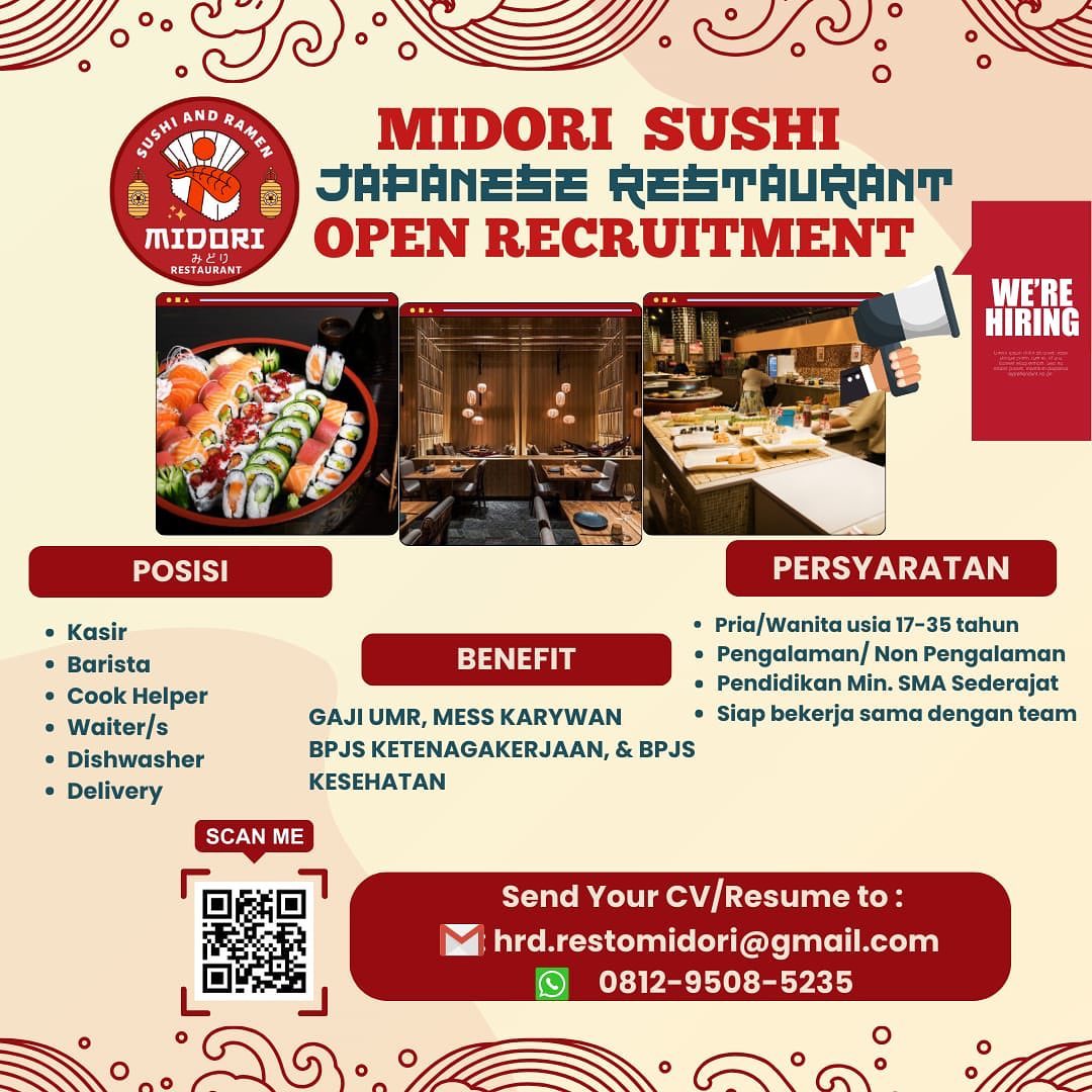 Restoran MIDORI SUSHI – Berbagai Posisi Lowongan Kerja