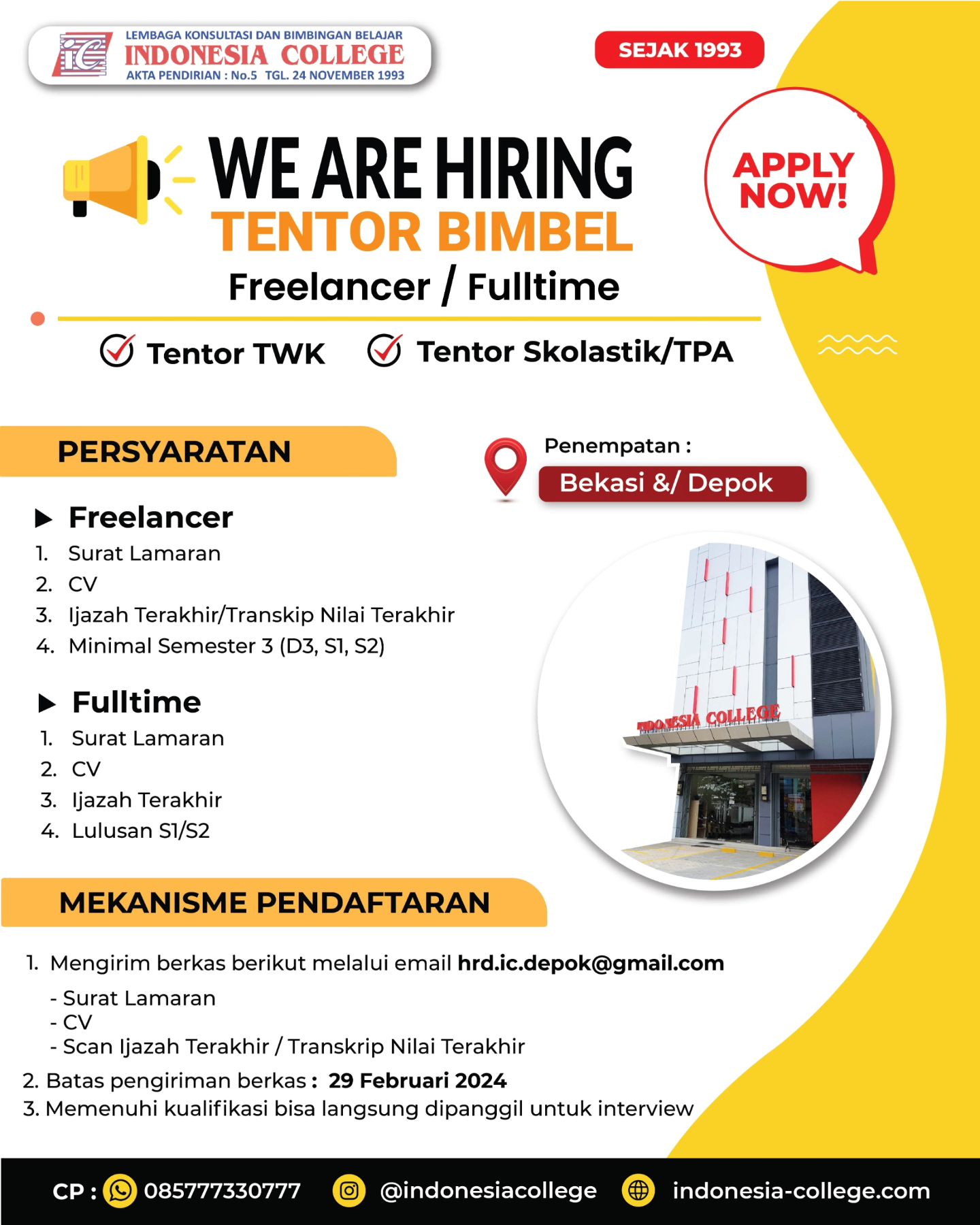 Indonesia College – Lowongan Pean Freelancer/Full-time