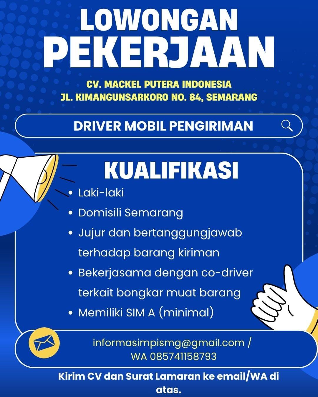 DRIVER MOBIL PENGIRIMAN