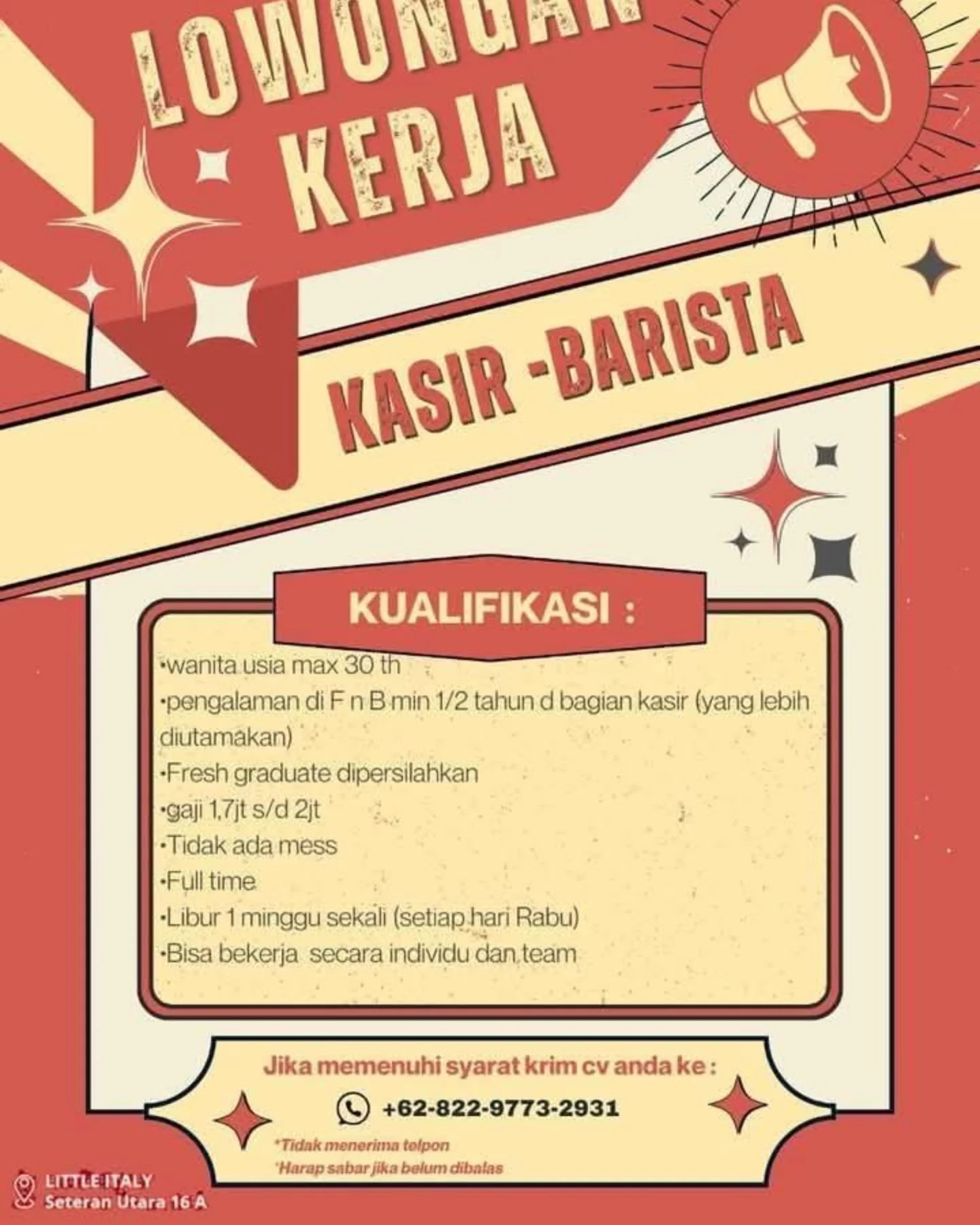 Lowongan Kerja Kasir - Barista