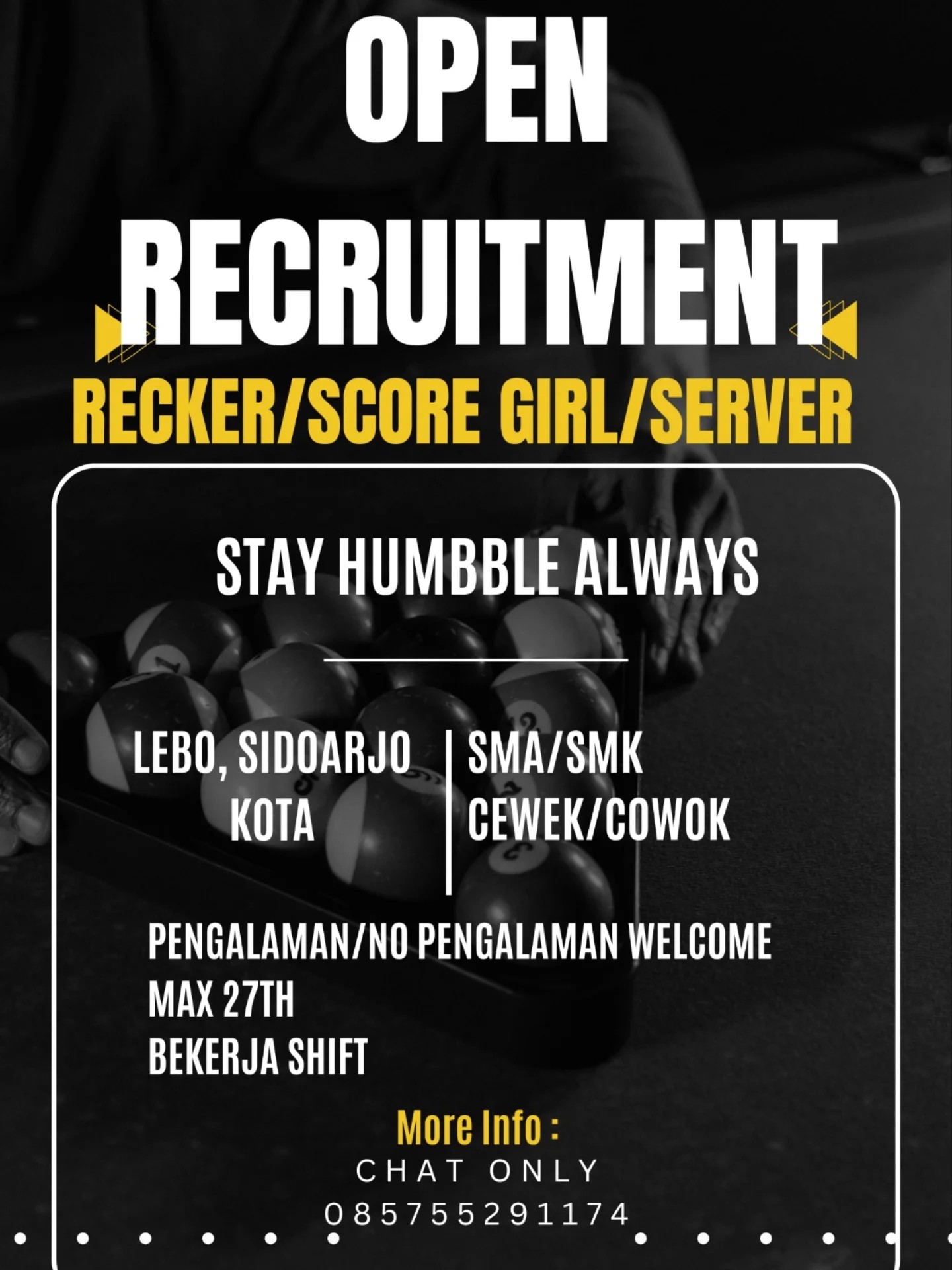OPEN RECRUITMENT RECKER/SCORE GIRL/SERVER